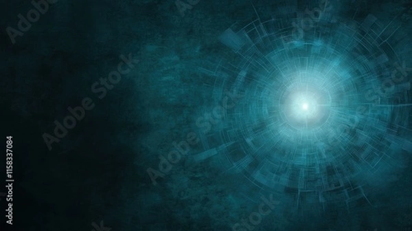 Fototapeta Circular glowing abstract digital pattern in blue tones on a dark textured background.