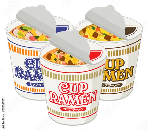 Fototapeta カップラーメン フタ開き イラスト
