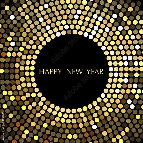 Fototapeta Vector design-Happy New Year. The depicted circles of different colors mimicking the effect of the glitter. Can be used as cover for greeting cards or as invitations.