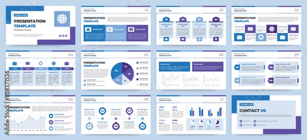 Fototapeta Modern presentation slide templates. Infographic elements template set for web, print, annual report brochure, business flyer leaflet marketing and advertising template. Vector Illustration.