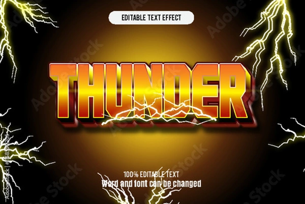 Fototapeta Thunder editable text effect 3d emboss mode rent
