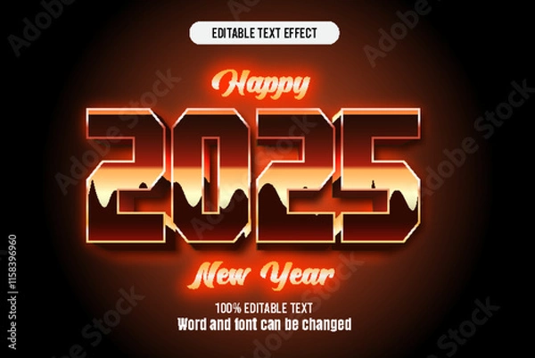 Fototapeta happy new year 2025 editable text effect 3d emboss 80s