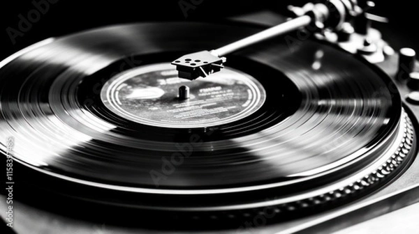 Fototapeta Close-up of a vinyl record spinning on a turntable.