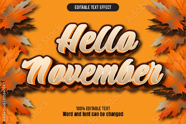 Obraz Hello November editable text effect 3d emboss cartoon