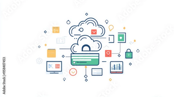 Obraz Abstract data storage on the network, modern technology Data Protection, Security, Computing, Private Cloud, Public Cloud, Hybrid and Multi on modern high tech blue background