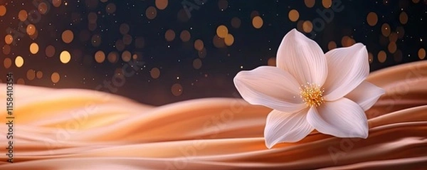 Obraz Cosmos floral abstract background concept. A serene flower blooms amidst soft waves of color and glimmering lights.