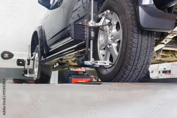 Fototapeta Car on stand with sensors