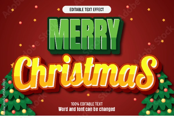 Fototapeta Merry Christmas editable text effect 3d emboss Cartoon