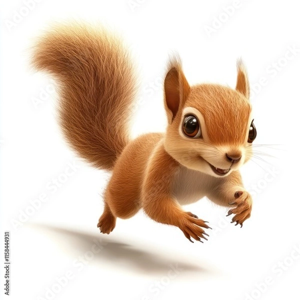 Fototapeta A determined squirrel running a race. vector style art 3d illustration Isolated on White Background 