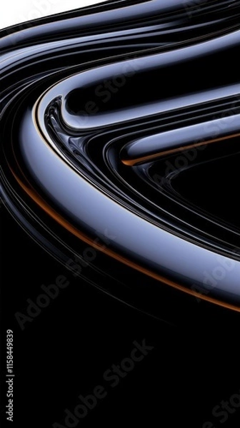 Fototapeta Elegant black liquid forms reflecting light in abstract art studio digital artwork minimalist design
