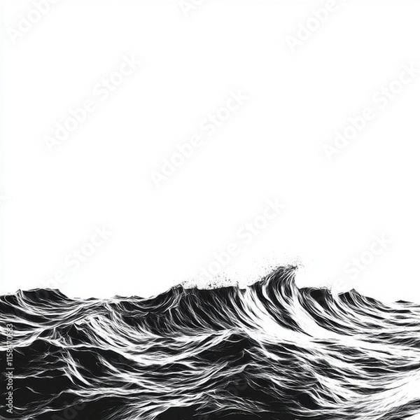 Fototapeta A dramatic black and white depiction of powerful ocean waves crashing, evoking a sense of motion and energy.