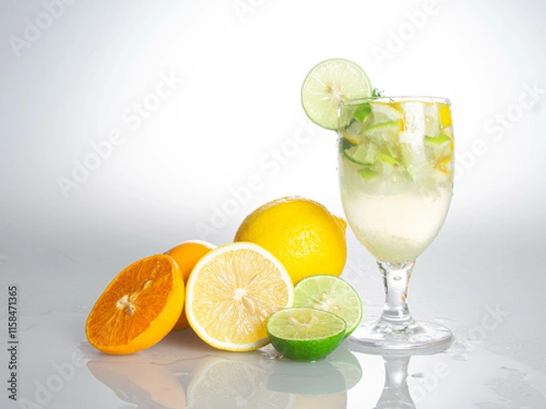 Fototapeta Refreshing Citrus Infused Water with Lemon and Lime