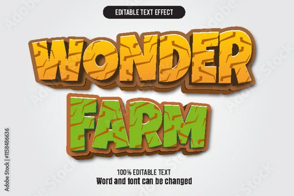 Fototapeta Wonder farm editable text effect 3d emboss cartoon