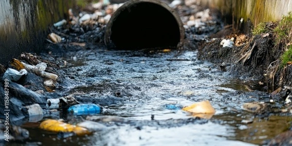 Obraz Contaminated sewers are filled with chemical waste, illustrating the serious concerns surrounding dirty sewers and their impact on the environment and public health. Dirty sewers pose significant