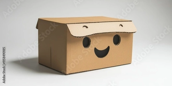 Obraz A cardboard box featuring a design that includes a face and expressive eyes is presented, showcasing its unique and playful character.