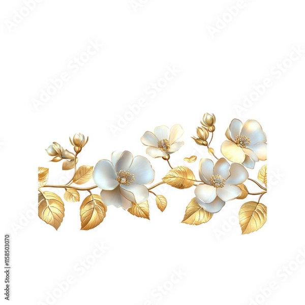 Obraz Elegant Gold and White Floral Branch Border