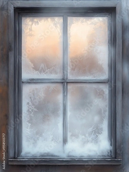 Fototapeta Frozen window frame suitable for cover or background. Capturing the Christmas and new year concept with copy space for text.