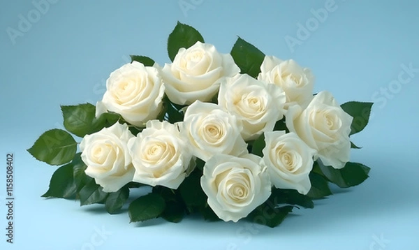 Fototapeta Elegant arrangement of fresh white roses against a blue backdrop Minimalist floral design , Generative AI 