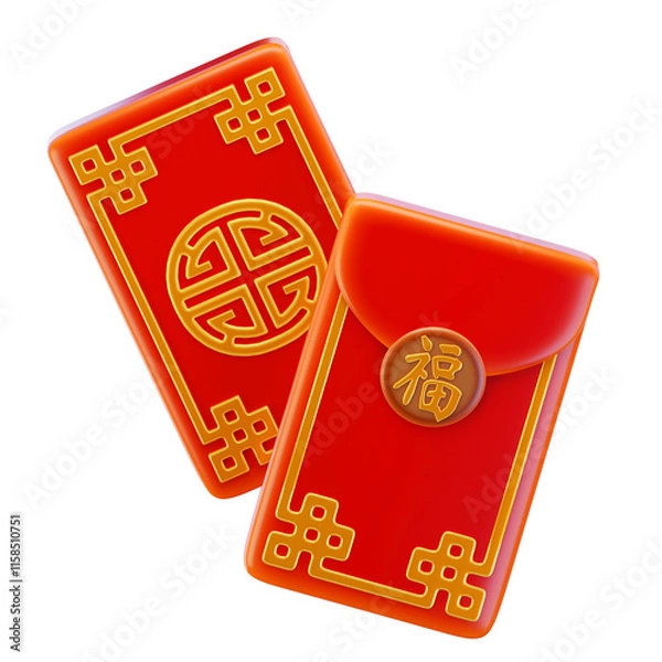 Fototapeta Chinese red envelope 3d render icon