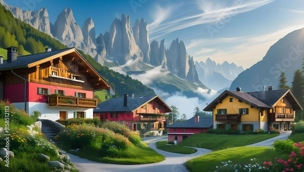 Obraz village in the mountains