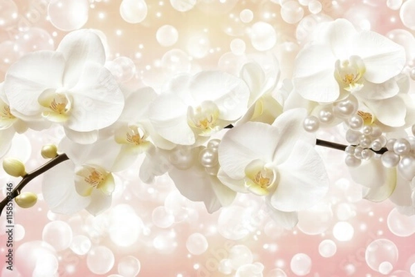 Obraz Elegant White Orchids with Pearls on a Soft Pink Background