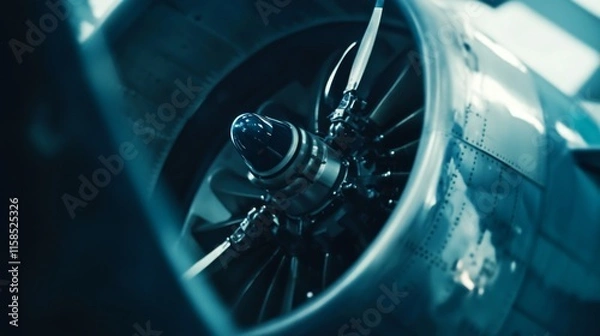 Obraz Airplane wheel compartment with mechanical components and hydraulic systems, essential for safe landing and takeoff. Precision engineering and aviation safety concepts.
