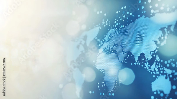 Fototapeta abstract technology background concept digital world map dot metallic blue on hi tech future design