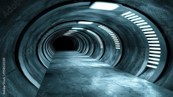 Obraz Dark Futuristic Tunnel with Glowing Lights and Concrete Walls