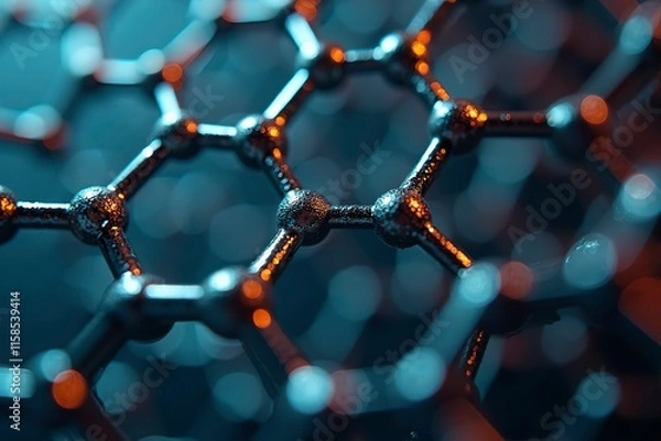 Fototapeta Microscopic view of graphene structure revealing intricate atomic patterns. Advanced material science and nanotechnology exploration.