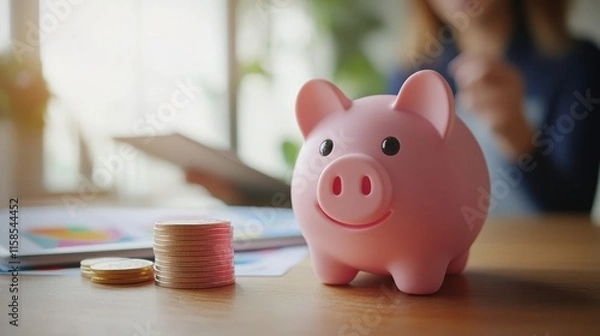 Obraz The Piggy Bank and Coins