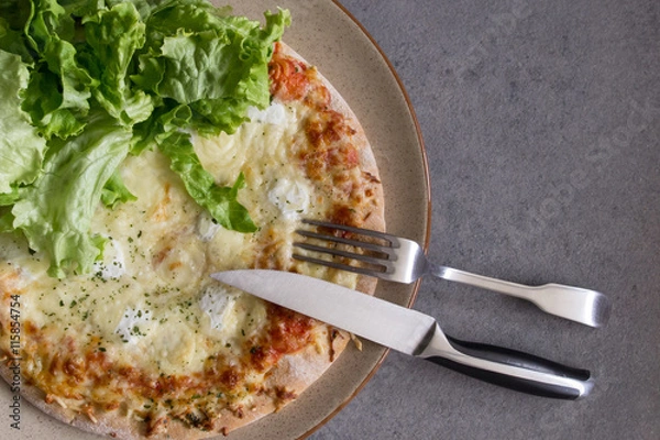 Fototapeta Cheese pizza with salad
