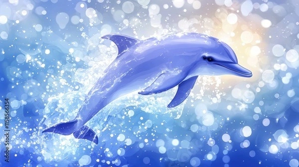 Fototapeta Dolphin leaping from ocean water, splashing.