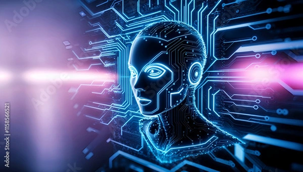 Fototapeta データとテクノロジーを融合させた人工知能の未来を表現した背景.生成AI