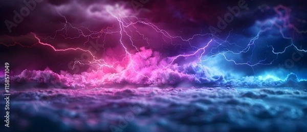 Fototapeta Dramatic Lightning Strikes Over Colorful Clouds in a Stormy Sky at Dusk