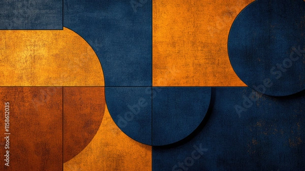 Fototapeta Abstract geometric pattern with navy blue and gold shapes.