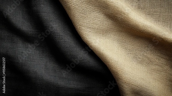 Fototapeta The image features a close-up of textured fabric, showcasing a dramatic contrast between black and gold materials.