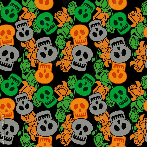 Obraz Seamless pattern with skull silhouette. Vector clip art.