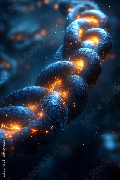 Fototapeta Glowing, fiery chain links.
