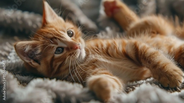 Obraz Adorable Ginger Kitten Relaxing on a Cozy Blanket