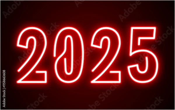 Obraz 2025 Happy New Year Neon Red Design Elegant Glitter Abstract Vector Illustration