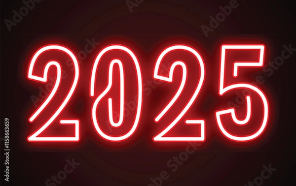 Obraz 2025 Happy New Year Neon Red Design Elegant Glitter Abstract Vector Illustration