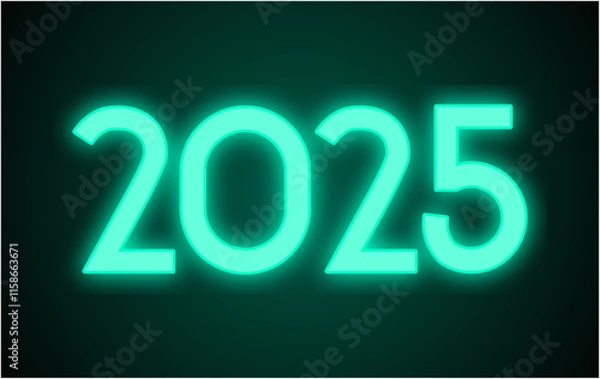 Obraz 2025 Happy New Year Neon Cyan Design Elegant Glitter Abstract Vector Illustration