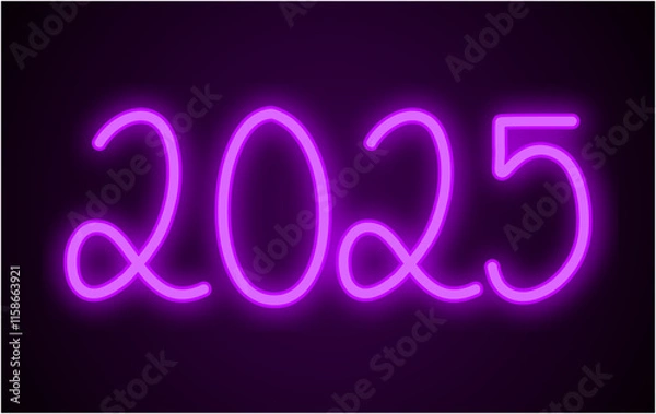 Obraz 2025 Happy New Year Neon Purple Design Elegant Glitter Abstract Vector Illustration