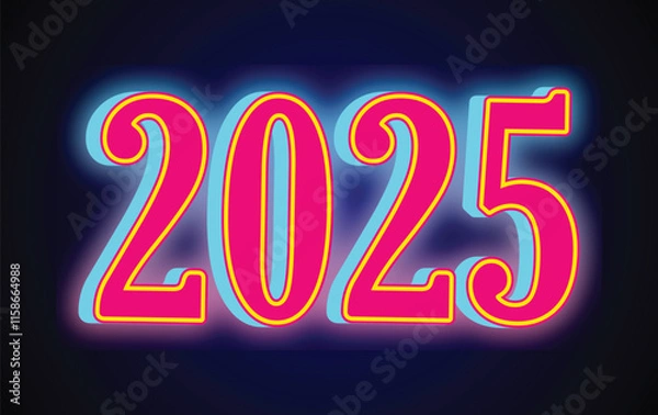 Obraz 2025 Happy New Year Neon Multicolor Design Elegant Glitter Abstract Vector Illustration