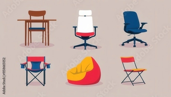 Fototapeta Colorful Chair Table Set Office Home Camping Beanbag