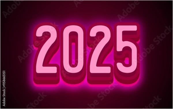 Obraz 2025 Happy New Year Neon Pink Design 3D Elegant Glitter Abstract Vector Illustration