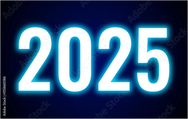 Obraz 2025 Happy New Year Neon Blue Design Elegant Glitter Abstract Vector Illustration