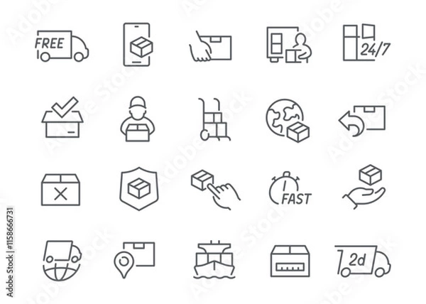 Fototapeta Harmonious Icon Set. Delivery, Shipment, Distribution, and Logistics. Ready to Use!