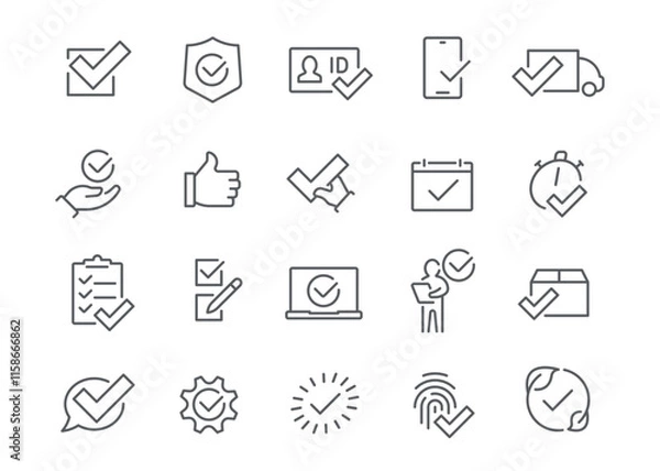 Fototapeta 
Harmonious Icon Set. Approval Checkmark Agreement. Ready to Use!