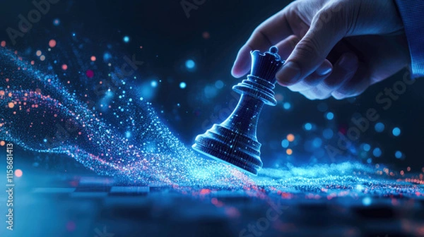 Fototapeta Strategic move in a digital chess game at night with vibrant effects illuminating the board. Generative AI
